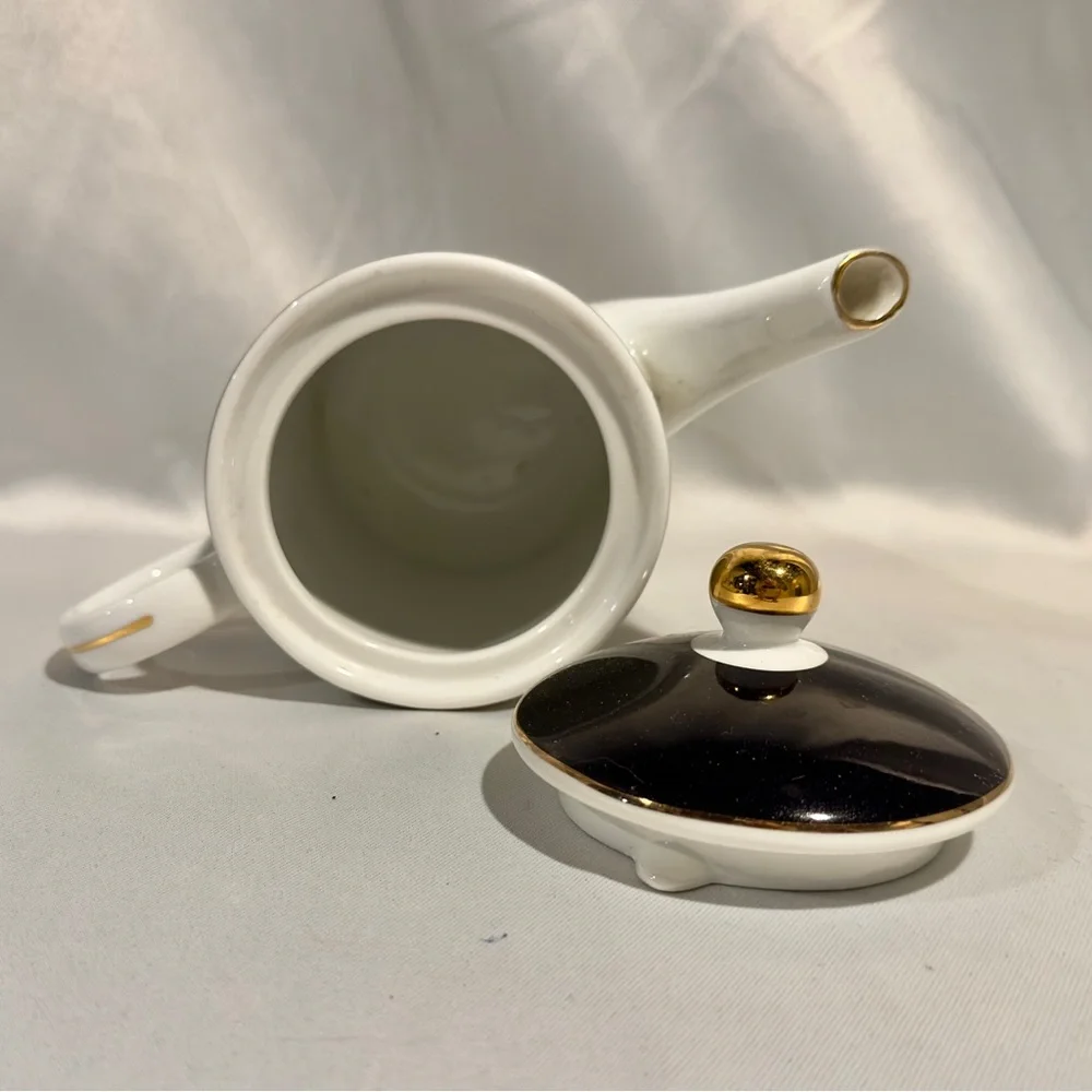 Vintage Black and White Polka Dot Porcelain Coffee Pot